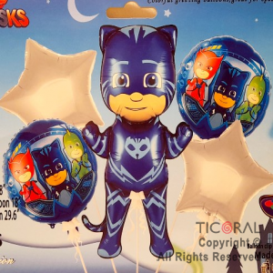 SET DE GLOBOS METALIZADO HEROES EN PIJAMAS AZUL 5 UNIDADES X 1